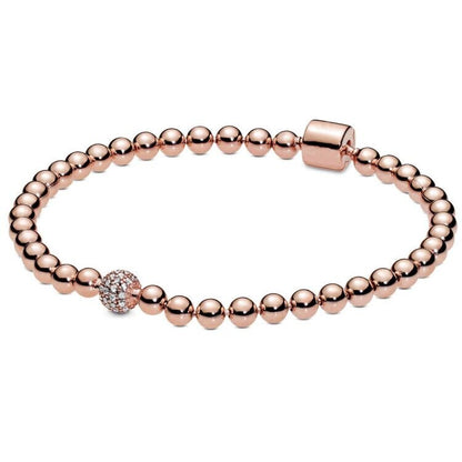 Original Rose Gold Beads & Pave Crystal Sliding Sterling Silver Bracelet