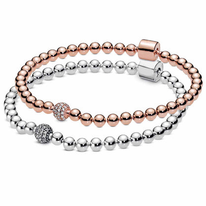 Original Rose Gold Beads & Pave Crystal Sliding Sterling Silver Bracelet