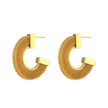 Exaggerated Flat Mesh CC Earrings Statement Stainless Steel 18K Gold Plated Earrings