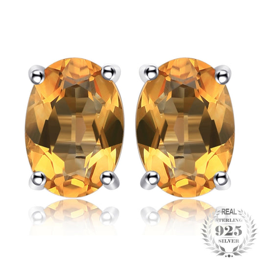 Natural Citrine Birthstone Stud Earrings Solid 925 Sterling Silver Earrings