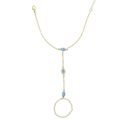 Gold Plated Enamel Evil Eye Charm Hand Chain Bracelet