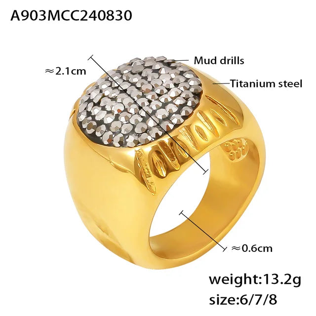 Luxury Shiny Rhinestones Beautiful Gold Plated Waterproof Stainless Steel Ring