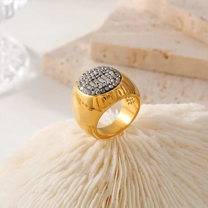 Luxury Shiny Rhinestones Beautiful Gold Plated Waterproof Stainless Steel Ring