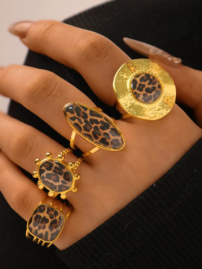 Stylish Leopard 18K Gold Plated Stainless Steel Rings