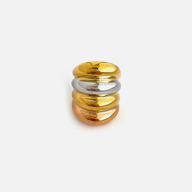 Multi-layer Chunky Dome Wide Stainless Steel 18K Gold Plated Ring