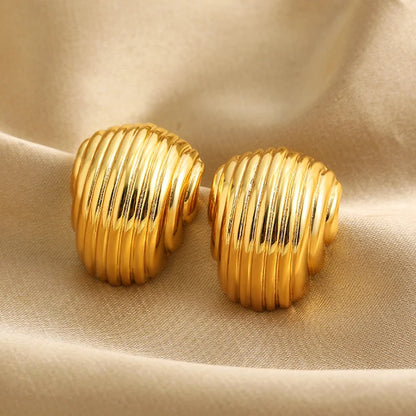 Vintage Stud Earrings Stainless Steel Texture Geometric Smooth Metal Gold Plated