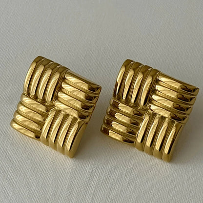 Vintage Stud Earrings Stainless Steel Texture Geometric Smooth Metal Gold Plated