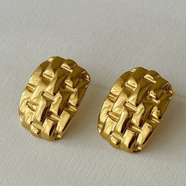 Vintage Stud Earrings Stainless Steel Texture Geometric Smooth Metal Gold Plated