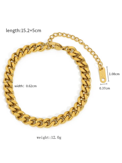 18K Gold Stainless Steel Simple Gold Rope Chain Bracelet Stacking Figaro Heavy Metal Texture