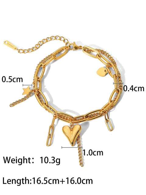 18K Gold Stainless Steel Simple Gold Rope Chain Bracelet Stacking Figaro Heavy Metal Texture