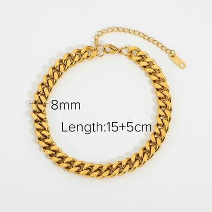 18K Gold Stainless Steel Simple Gold Rope Chain Bracelet Stacking Figaro Heavy Metal Texture