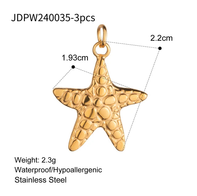 3pcs/Bag 18k Gold Plated Stainless Steel Conch Starfish Shell Charms Tarnish Sweat Resistant Multi Charm Dainty DIY Jewel