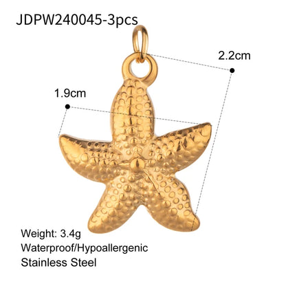 3pcs/Bag 18k Gold Plated Stainless Steel Conch Starfish Shell Charms Tarnish Sweat Resistant Multi Charm Dainty DIY Jewel