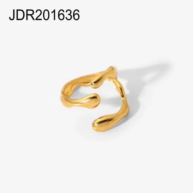 Trendy Stainless Steel Waterproof Open Ring Personality Charms PVD Real Gold 18K Plated