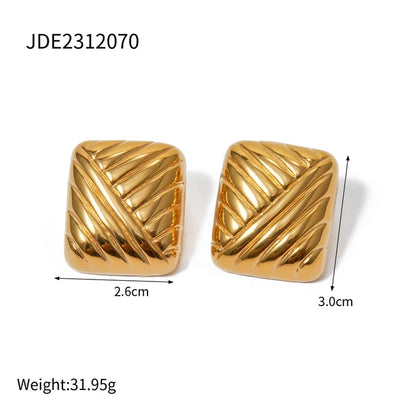 Geometric Texture Stainless Steel Earrings 18K Gold Plated Waterproof  Charm Metal Earrings