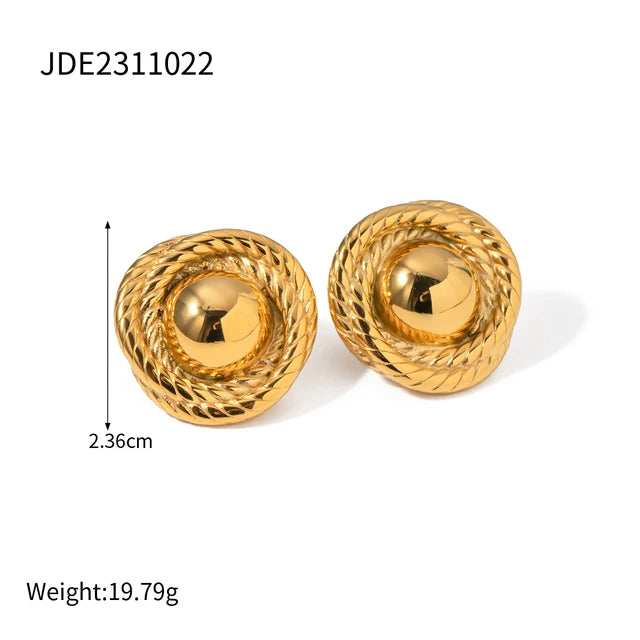 Geometric Texture Stainless Steel Earrings 18K Gold Plated Waterproof  Charm Metal Earrings