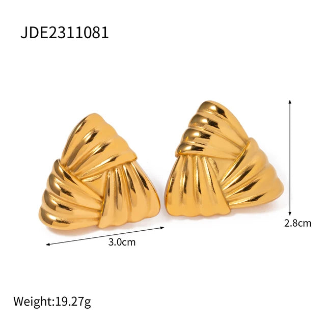 Geometric Texture Stainless Steel Earrings 18K Gold Plated Waterproof  Charm Metal Earrings