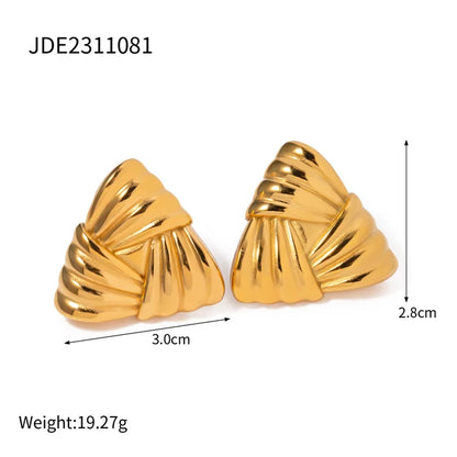 Geometric Texture Stainless Steel Earrings 18K Gold Plated Waterproof  Charm Metal Earrings