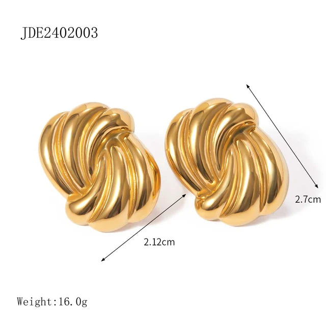 Geometric Texture Stainless Steel Earrings 18K Gold Plated Waterproof  Charm Metal Earrings