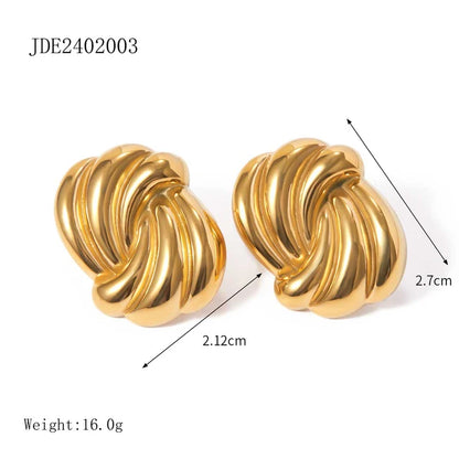 Geometric Texture Stainless Steel Earrings 18K Gold Plated Waterproof  Charm Metal Earrings