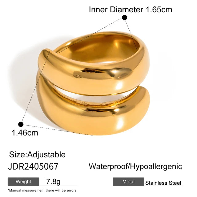 Minimalist Asymmetric Open Ring Line Adjustable 18K Gold Plated Ring