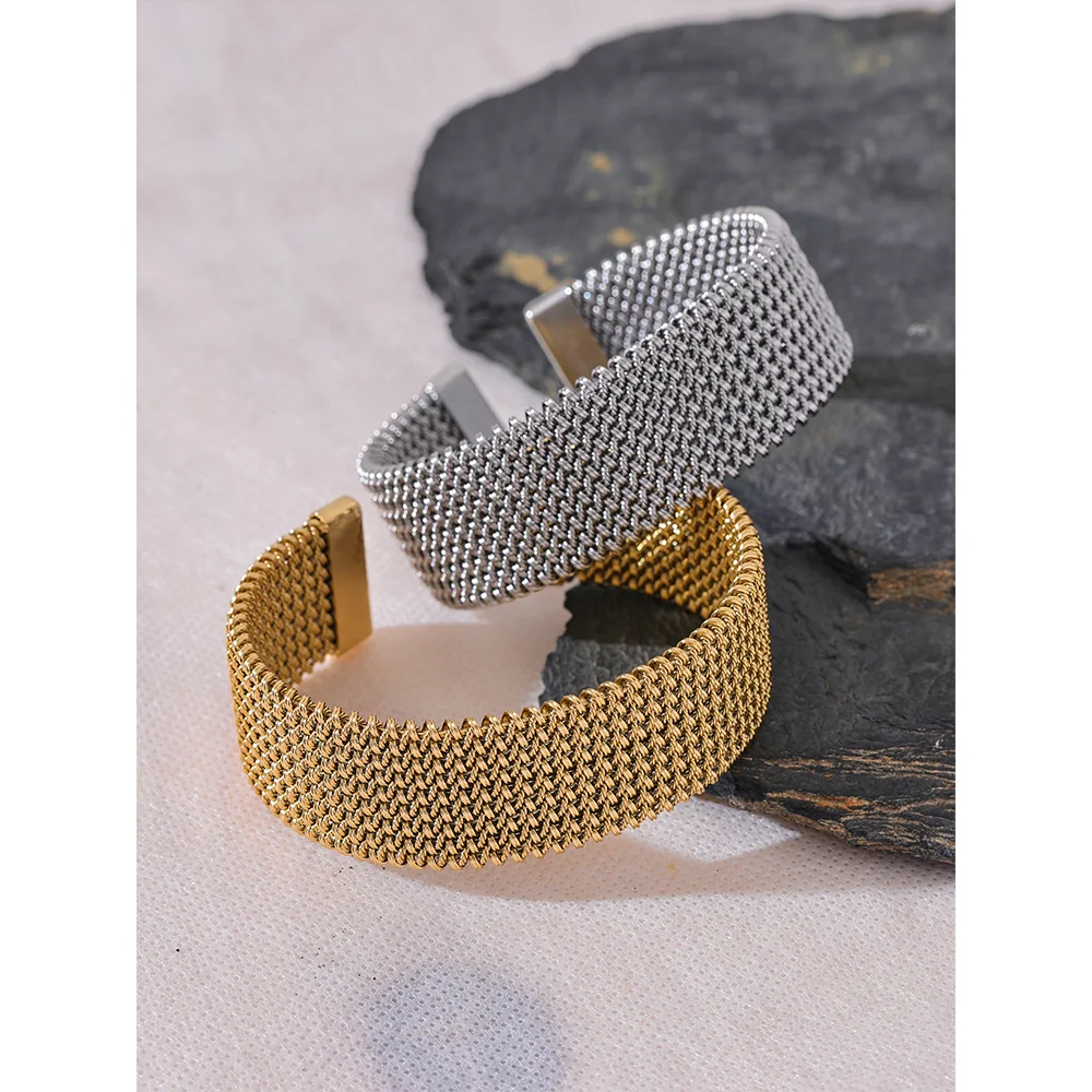 Stylish 23mm Waterproof Stainless Steel Metal Wide Open Bracelet