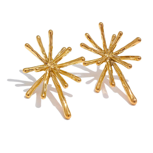 Textured Firework Stud Earrings Waterproof 18K PVD Plated