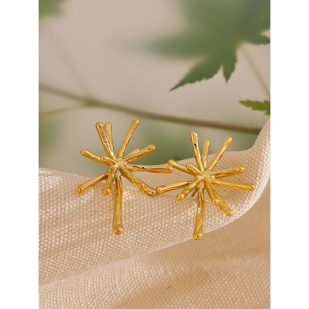 Textured Firework Stud Earrings Waterproof 18K PVD Plated