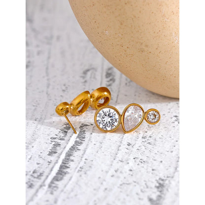 Delicate AAA Shiny Cubic Zirconia Stainless Steel Gold Plated Bling Stud Earrings