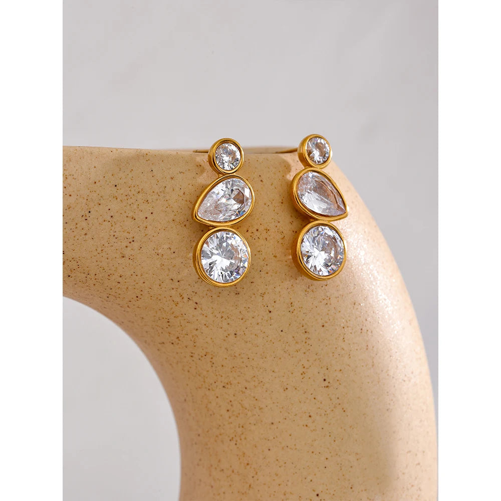 Delicate AAA Shiny Cubic Zirconia Stainless Steel Gold Plated Bling Stud Earrings