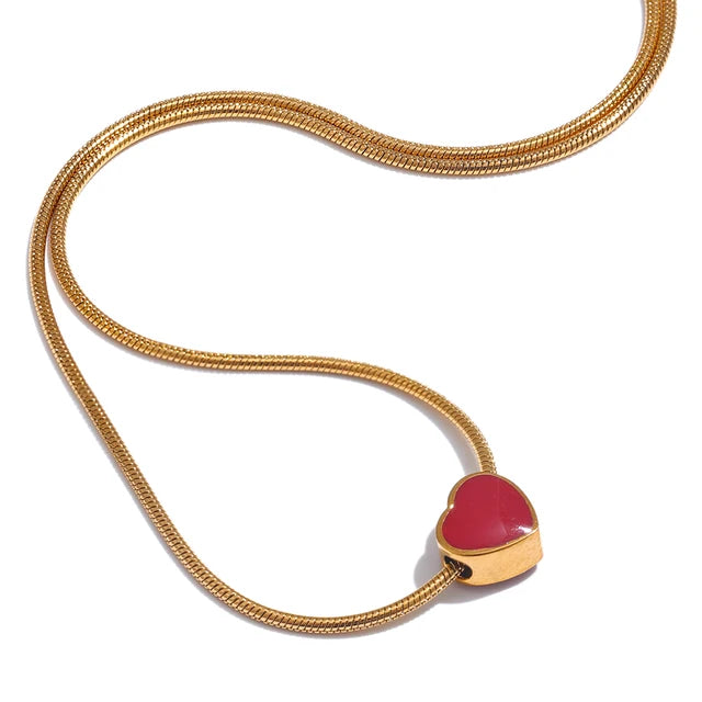 Exquisite Handmade Polished 316L Stainless Steel Red 18K Gold Plated Enamel Small Heart