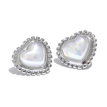 Exquisite Imitation Pearl Heart Love Daily Stainless Steel 18K Gold Plated Stud Earrings