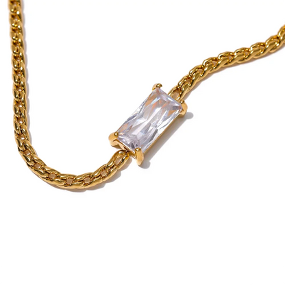 Exquisite White Green Cubic Zirconia Chain Stainless Steel Collar Necklace 18K Gold Color Plated