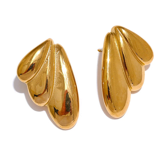 Metal Wing Geometric 18K Gold Plated Stud Earrings