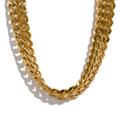 Grade Detailed Polished Stainless Steel Wide Chain Cuban Necklace Bracelete Waterproof Metal 18K Gold Plated