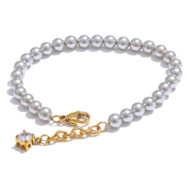 Simulated Pearls Beads Zircon Handmade Exquisite Chain Bracelet