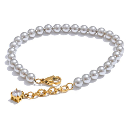 Simulated Pearls Beads Zircon Handmade Exquisite Chain Bracelet