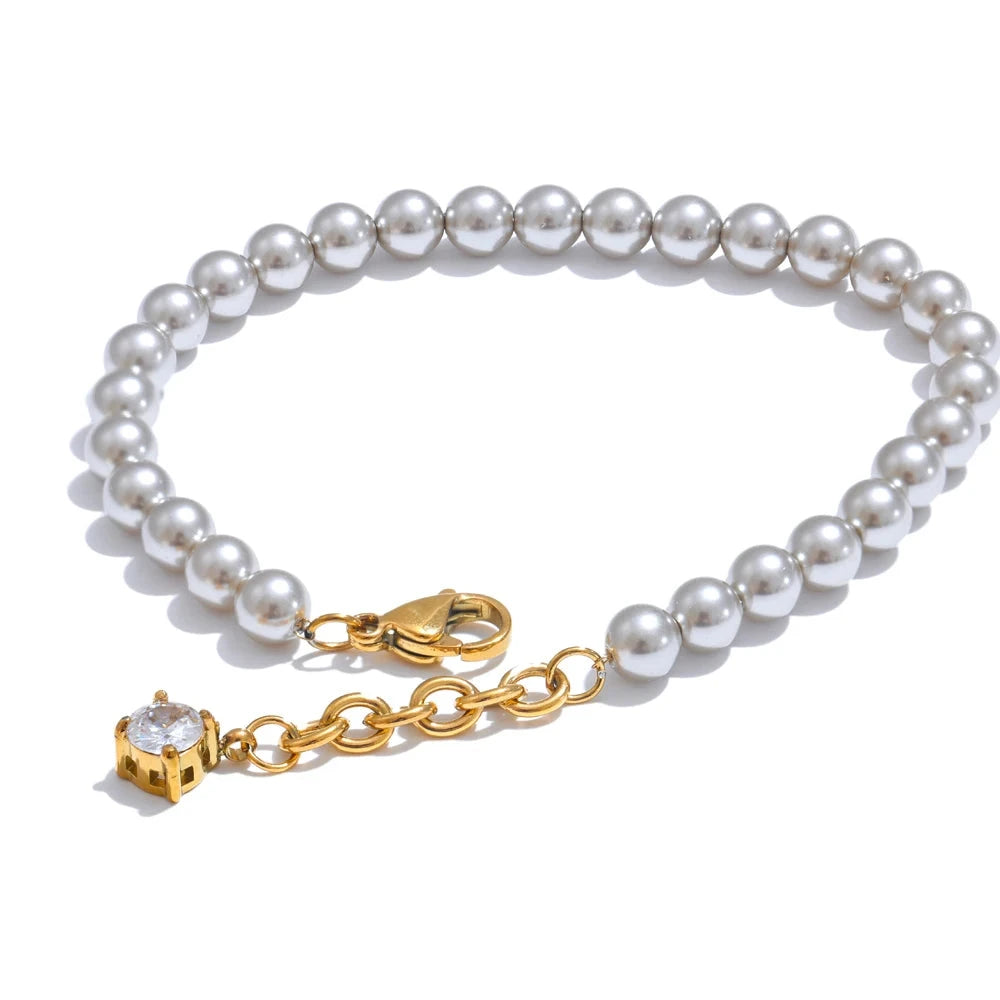 Simulated Pearls Beads Zircon Handmade Exquisite Chain Bracelet