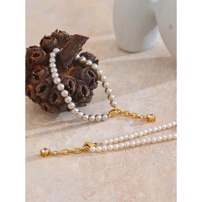 Simulated Pearls Beads Zircon Handmade Exquisite Chain Bracelet