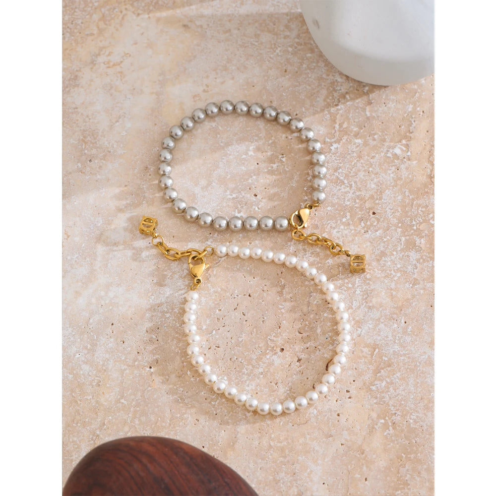 Simulated Pearls Beads Zircon Handmade Exquisite Chain Bracelet