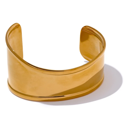 Wide Cuff Open Bracelet Stainless Steel 18K Gold Plated Metal