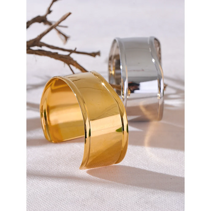 Wide Cuff Open Bracelet Stainless Steel 18K Gold Plated Metal