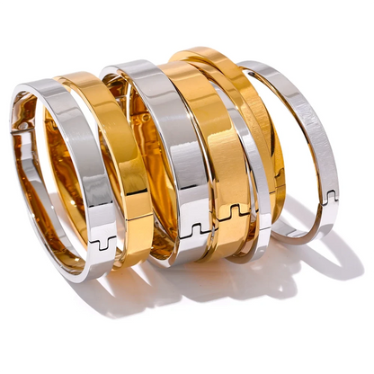 Texture Gold Silver Color Waterproof Stainless Steel Round Wide Bracelet Bangle