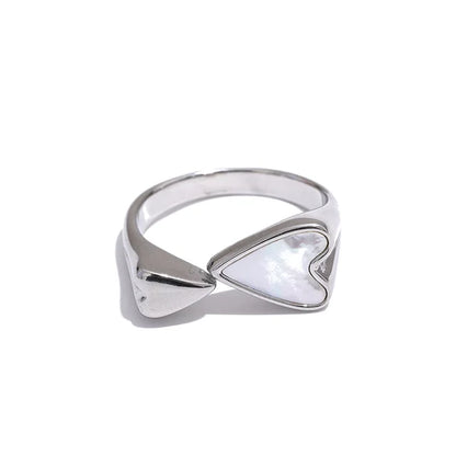 Shell Acrylic Heart Stainless Steel Stylish Ring for Women Charms Metal Texture 18K Gold Plated