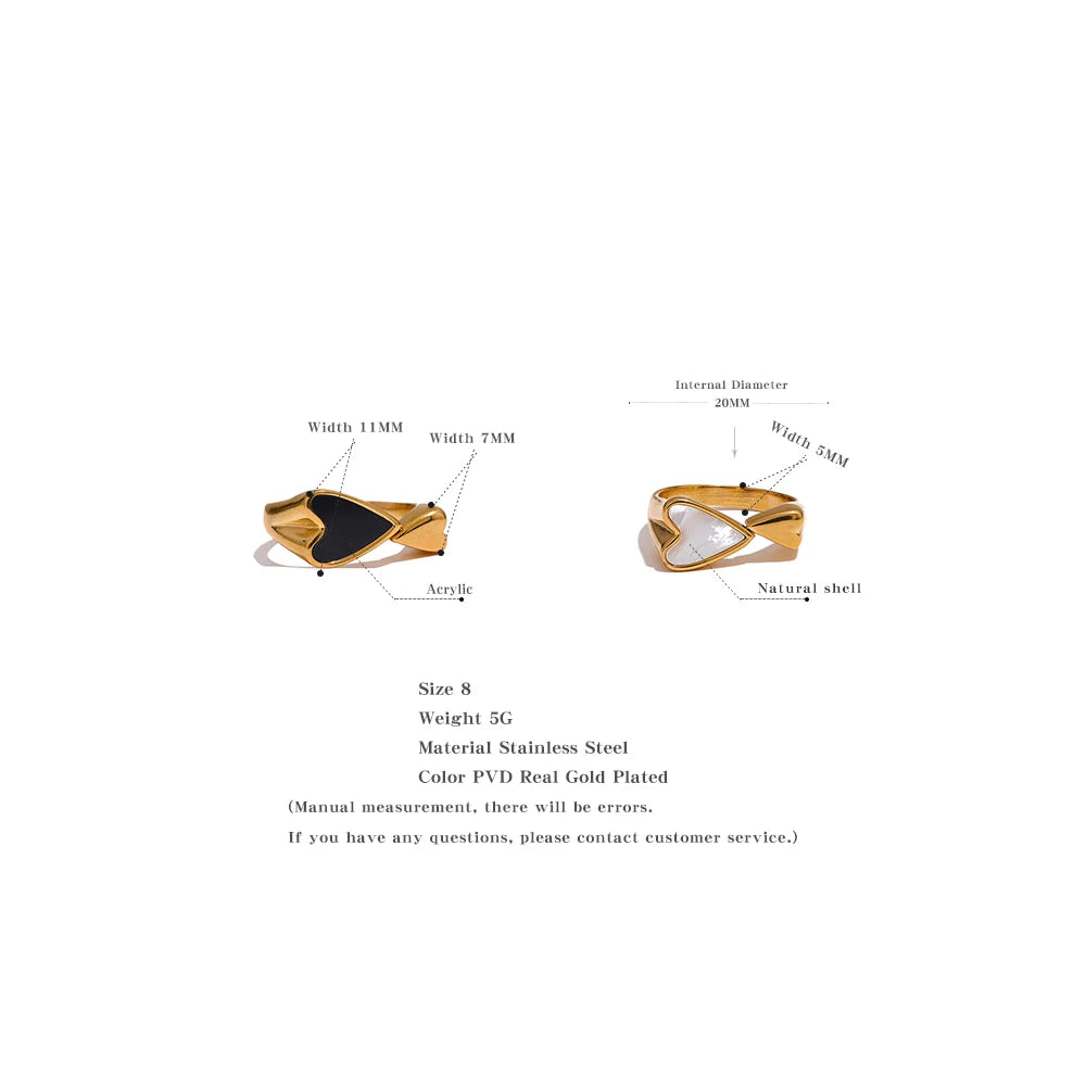 Shell Acrylic Heart Stainless Steel Stylish Ring for Women Charms Metal Texture 18K Gold Plated