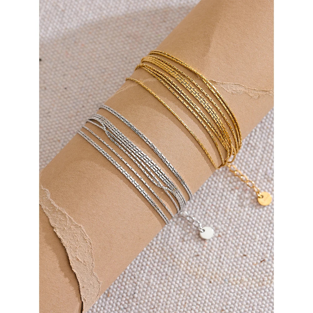 Multi Layer Bracelet Bangle Jewelry 18K Gold & Platinum PVD Plated Chic Chain