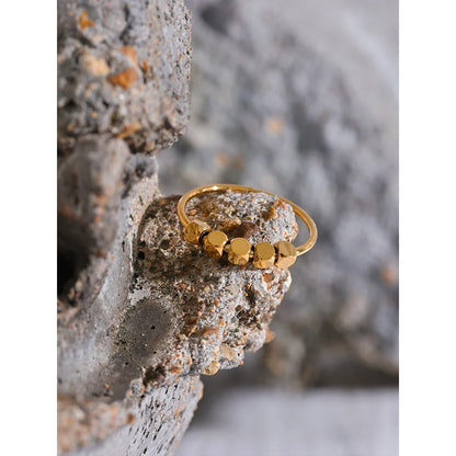 Square Beads Ring Stainless Steel Gold Silver Color