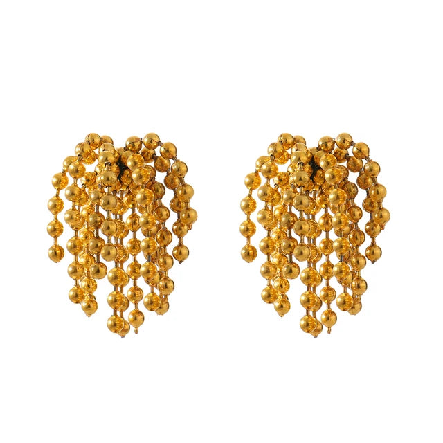 Statement Tassel Bead Fireworks Stud Earrings Gold Stainless Steel 18K Gold Plated Metal