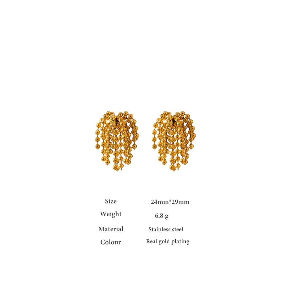 Statement Tassel Bead Fireworks Stud Earrings Gold Stainless Steel 18K Gold Plated Metal