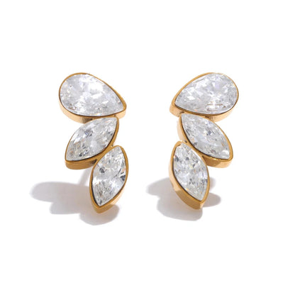 Shiny Cubic Zirconia Exquisite Wing Stainless Steel 18K Gold Plated Chic Stud Earrings